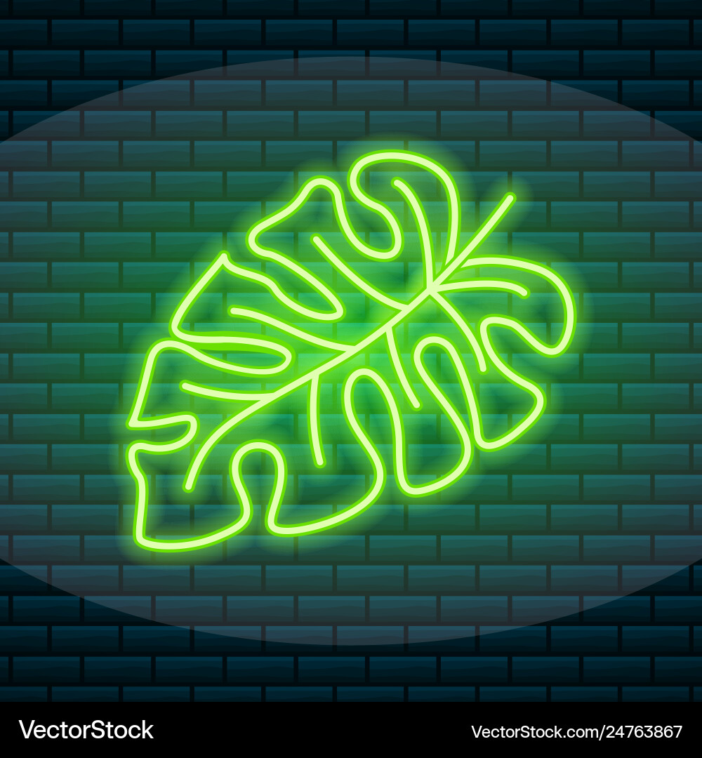 Tropical neon sign green plant or leaves night Tropical neon sign green plant or leaves night vector image
