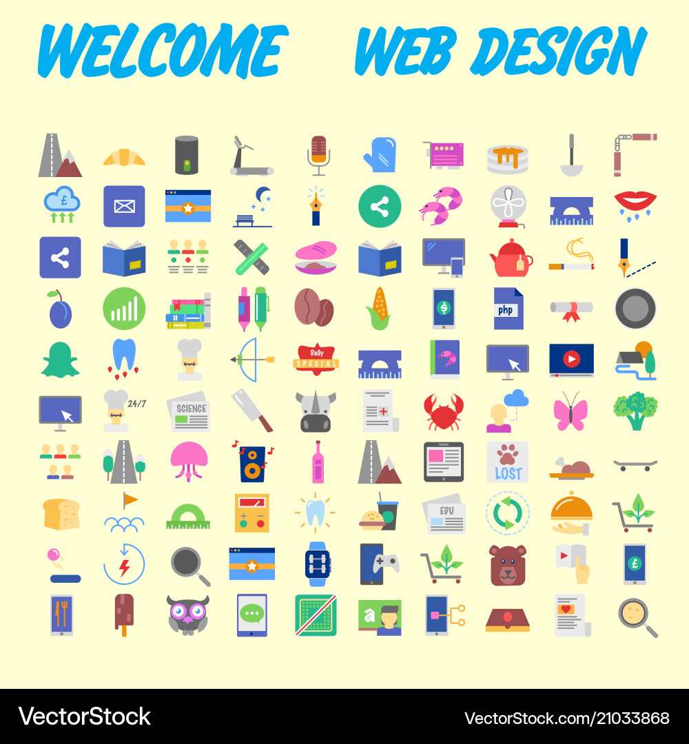 100 universal icons for web design on different vector image