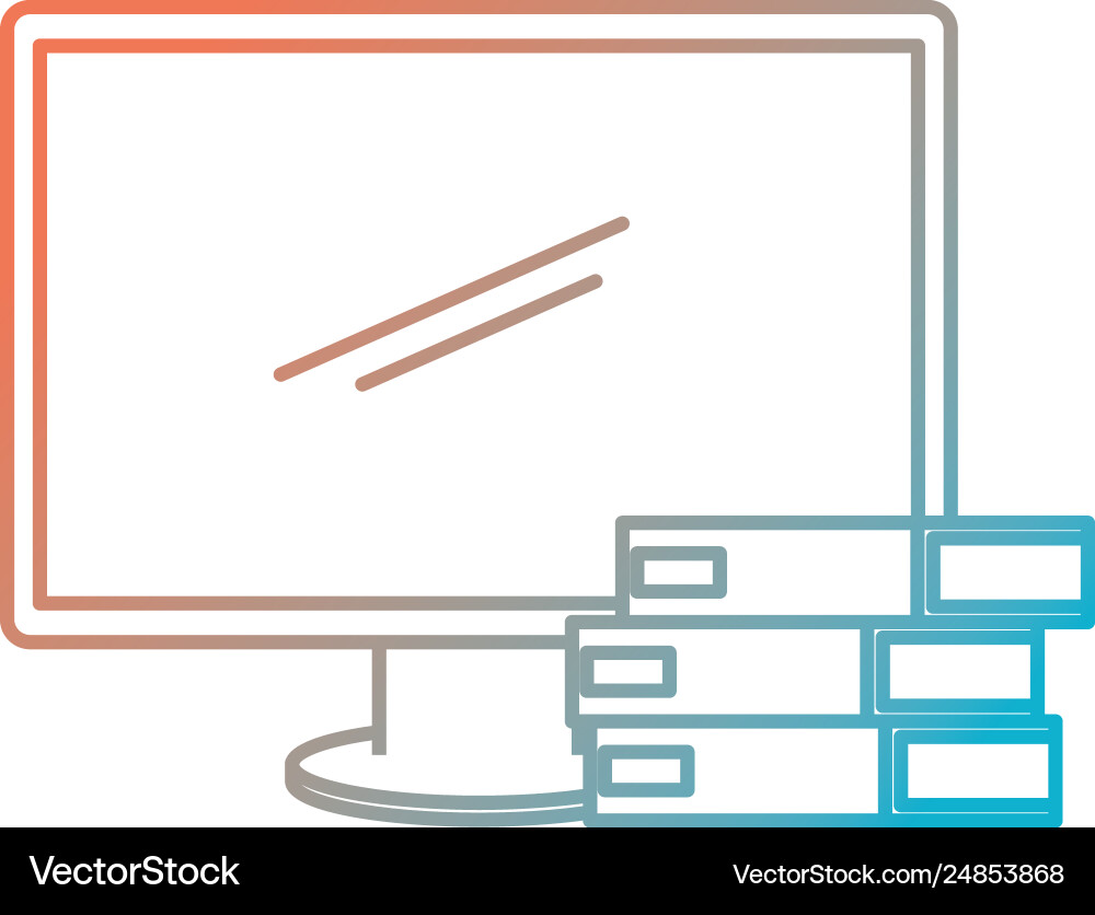 Computer display with pile books Vector Image