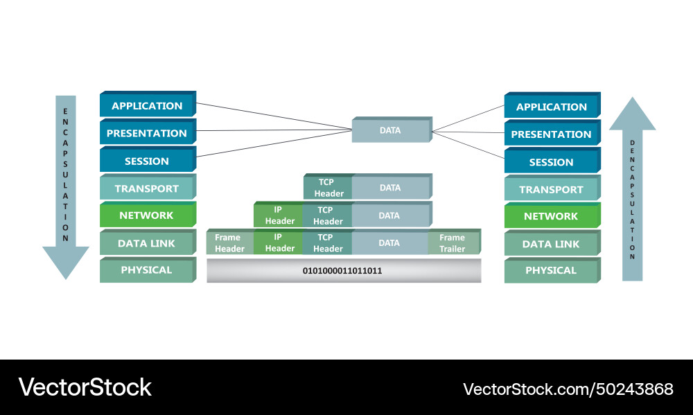Encapsulation and deencapsulation prices in osi Encapsulation and deencapsulation prices in osi vector image