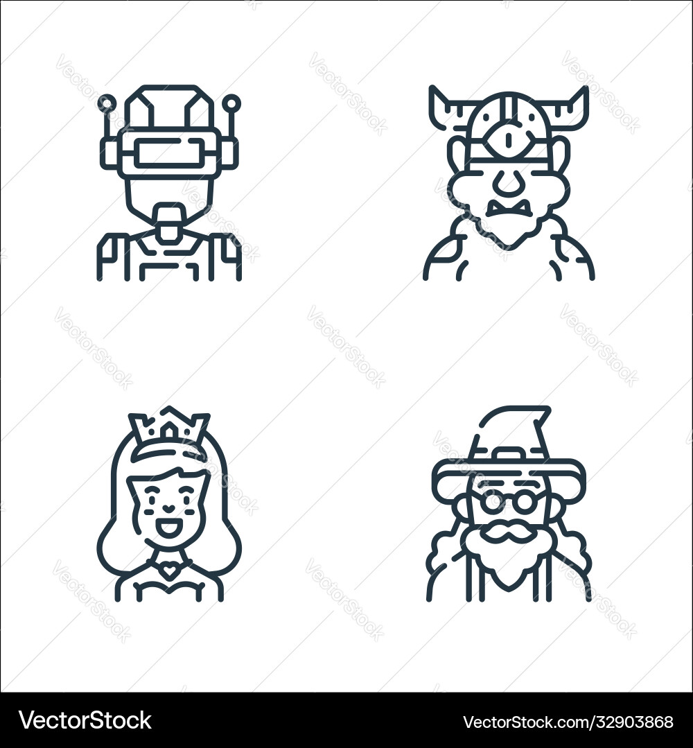 Fantastic characters line icons linear set Fantastic characters line icons linear set vector image