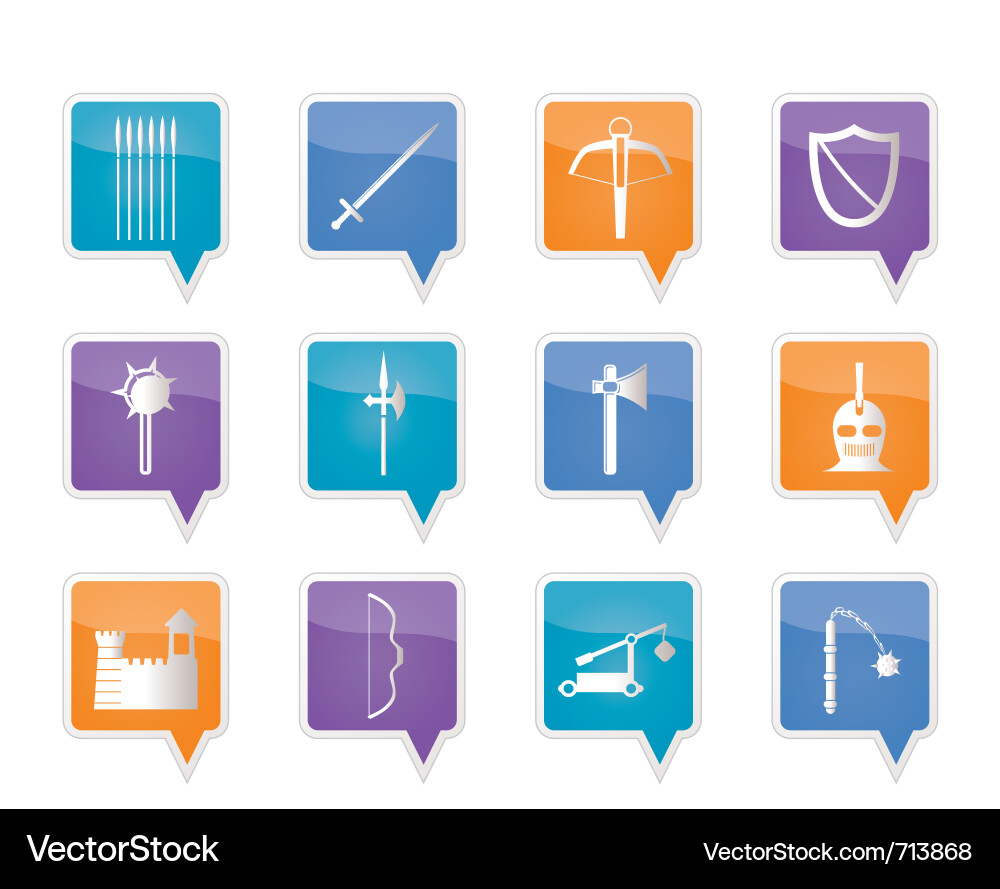 Medieval arms and objects icons vector image