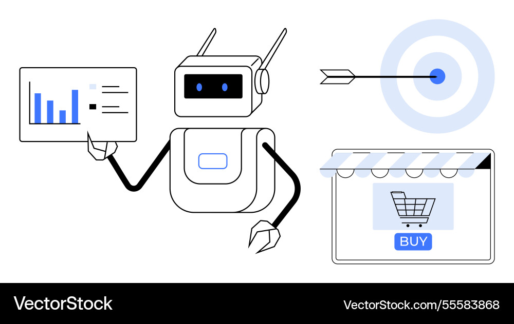 Robot displaying data targeting online shopping Vector Image