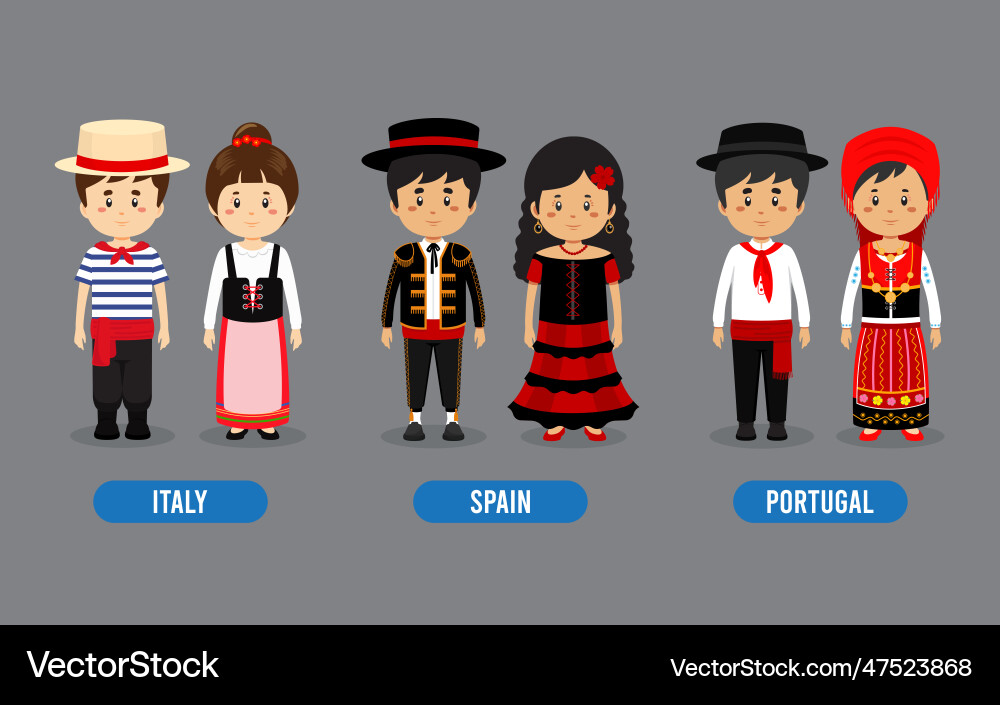 Satz von europäischen Menschen tragen traditionelles Outfit Satz von europäischen Menschen tragen traditionelles Outfit vektorbild