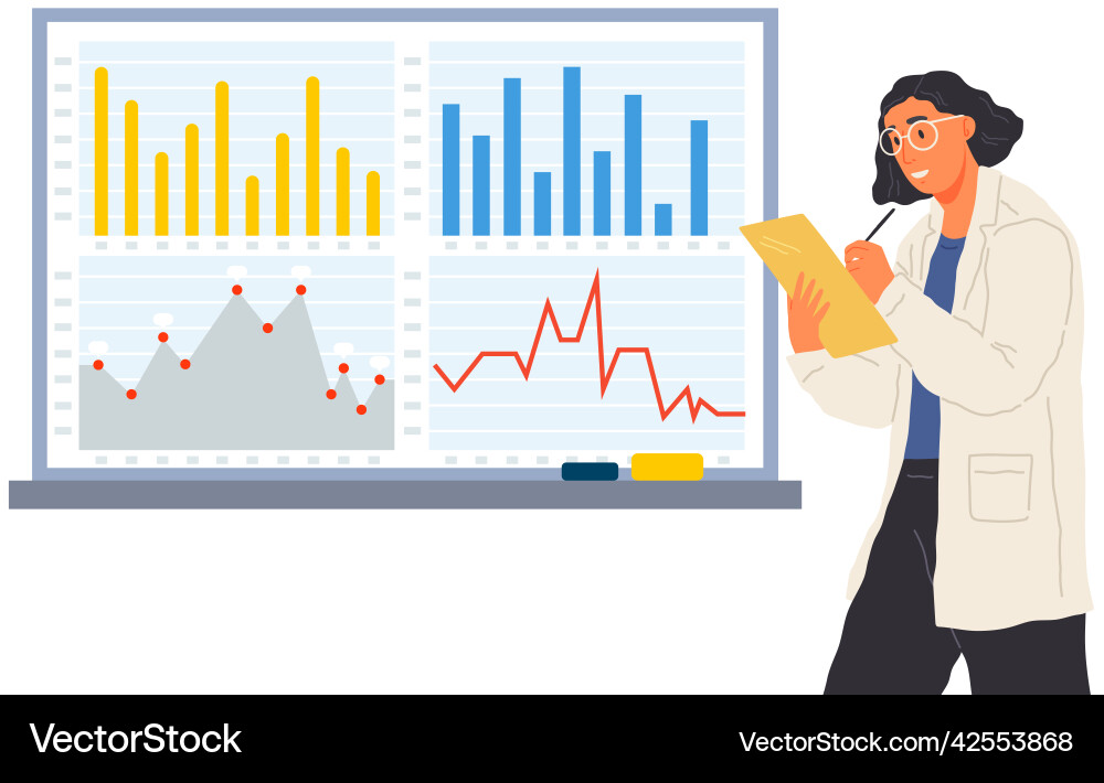 Scientist works with data analytics and research Vector Image