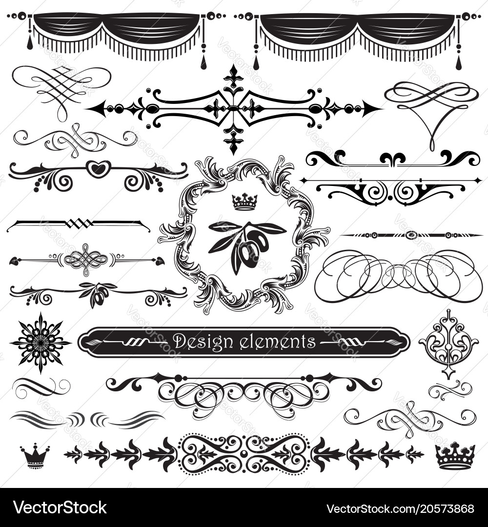 Set of calligraphic design elements and page decor vector image
