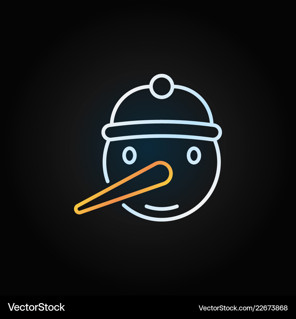 Smiling snowman face line icon on dark Smiling snowman face line icon on dark vector image