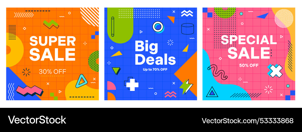 Super Verkauf memphis Banner mit geometrischem Muster Super Verkauf memphis Banner mit geometrischem Muster vektorbild
