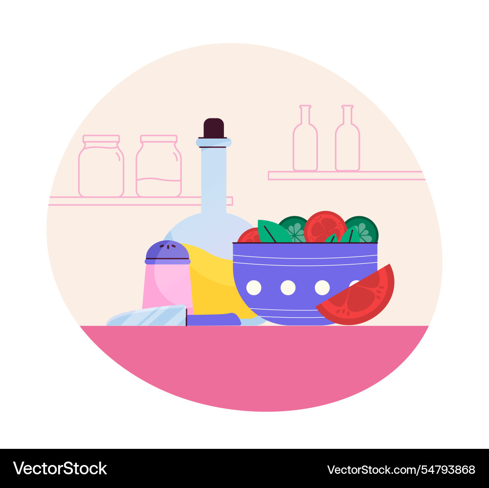 Szene des Kochens Schale Salat Tomaten Szene des Kochens Schale Salat Tomaten vektorbild