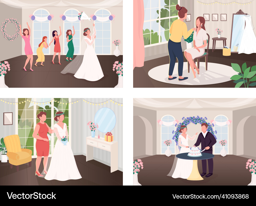 Wedding celebration traditions flat color set Wedding celebration traditions flat color set vector image