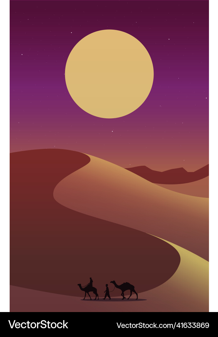 Caravan arabian night desert landscape islamic Caravan arabian night desert landscape islamic vector image