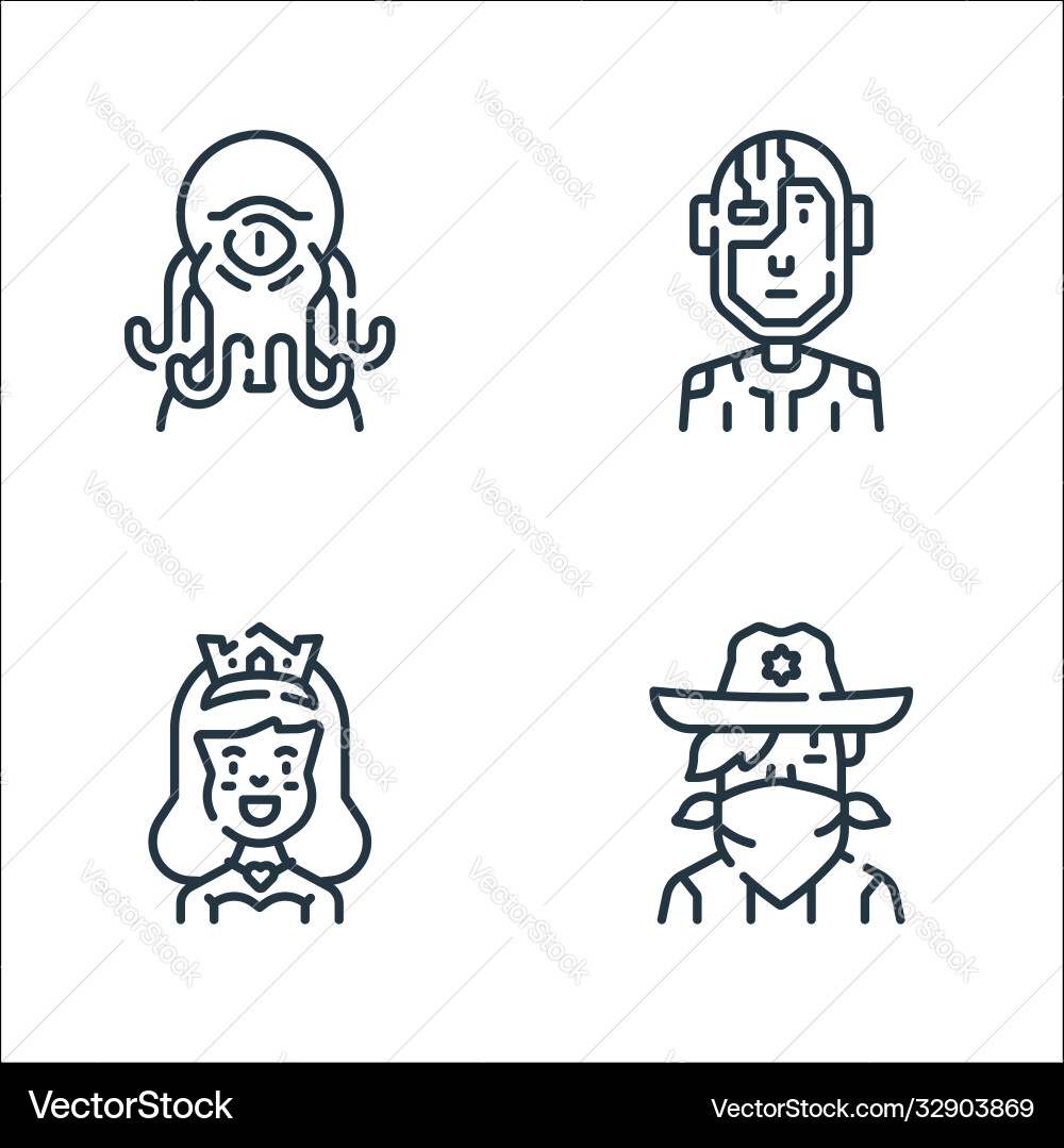 Fantastic characters line icons linear set Fantastic characters line icons linear set vector image