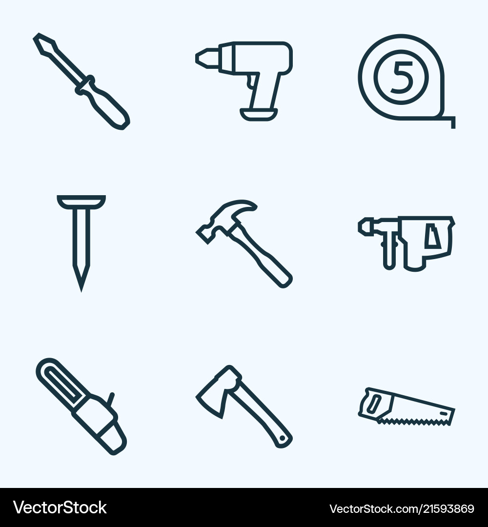 Handtools icons line style set with tape measure Handtools icons line style set with tape measure vector image