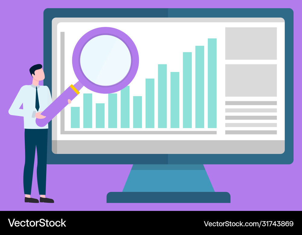 Man zooming information on computer monitor Man zooming information on computer monitor vector image