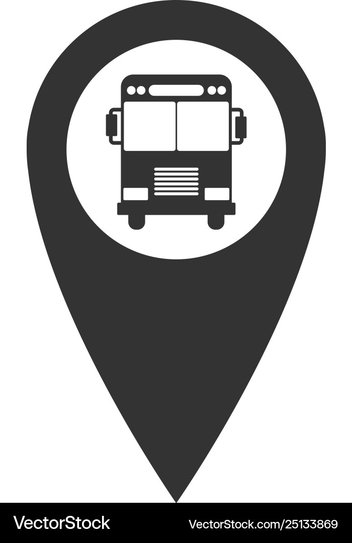 Map pointer with bus icon isolated flat design Map pointer with bus icon isolated flat design vector image