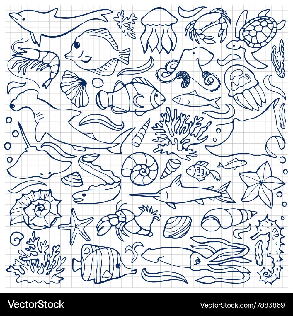 Ocean Doodle Set vector image