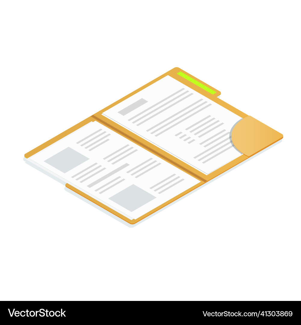 Opened folder with documents isometric flat Opened folder with documents isometric flat vector image
