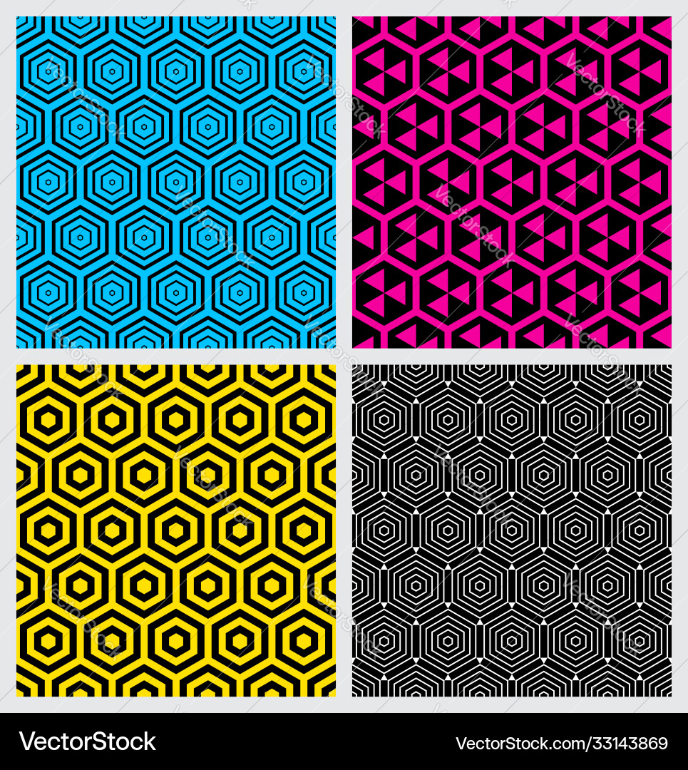 Seamless patterns set geometry hexagons Seamless patterns set geometry hexagons vector image