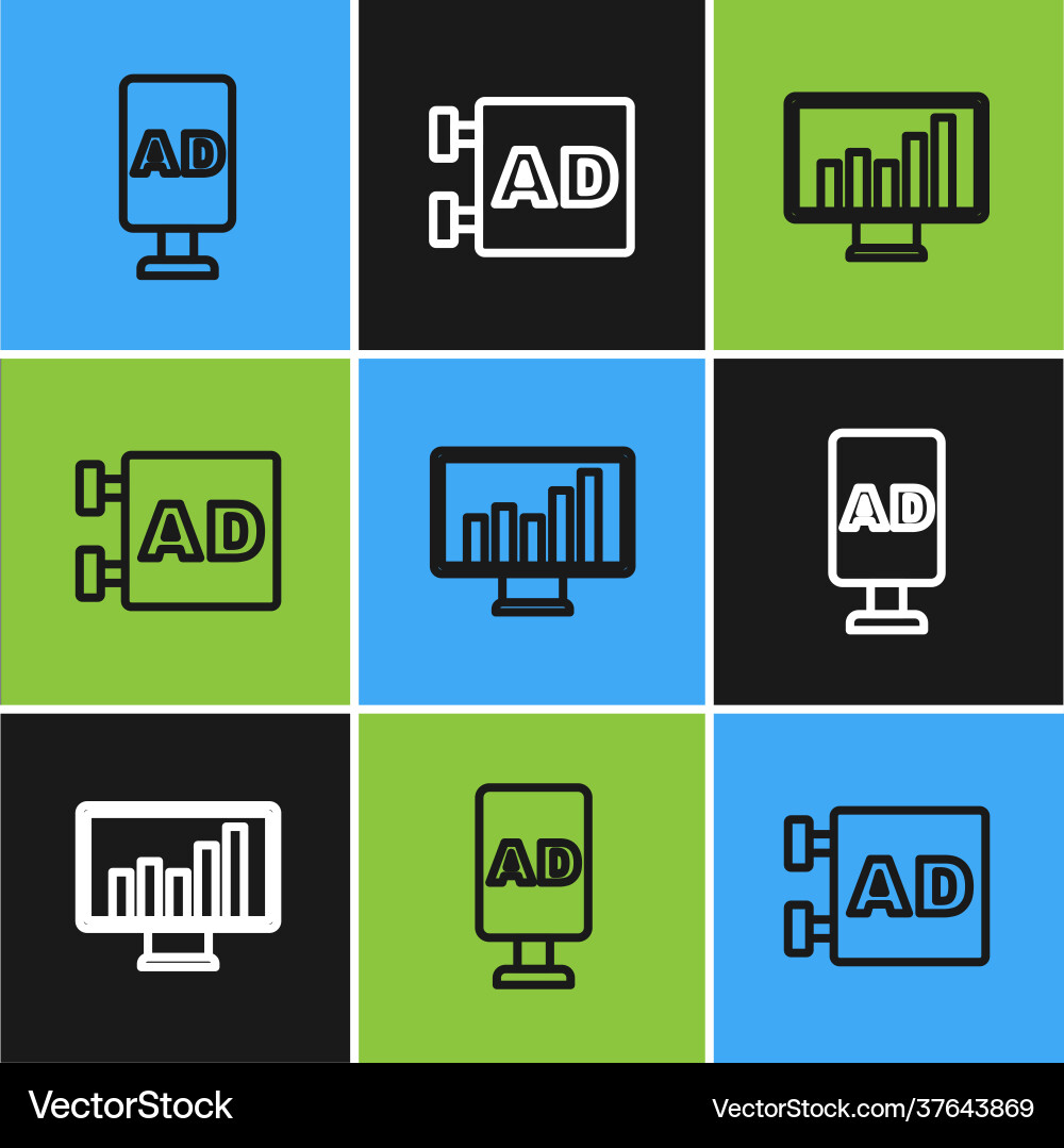 Set line advertising monitor with graph chart Set line advertising monitor with graph chart Vector Image