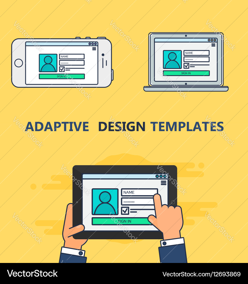 Web template of adaptive login form Vector Image
