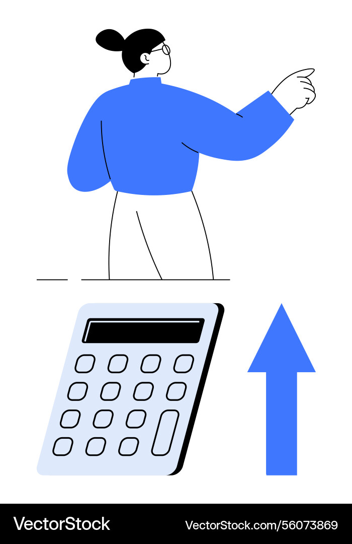 Woman pointing forward with calculator and upward Vector Image