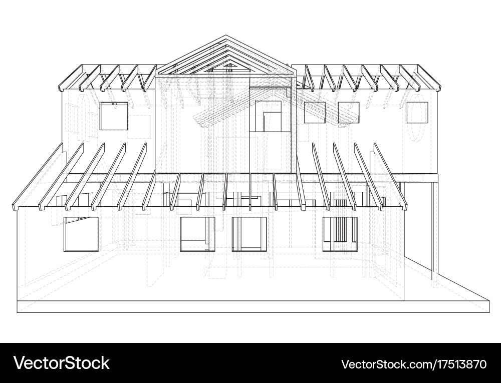 Abstract 3d render of building wireframe structure Vector Image
