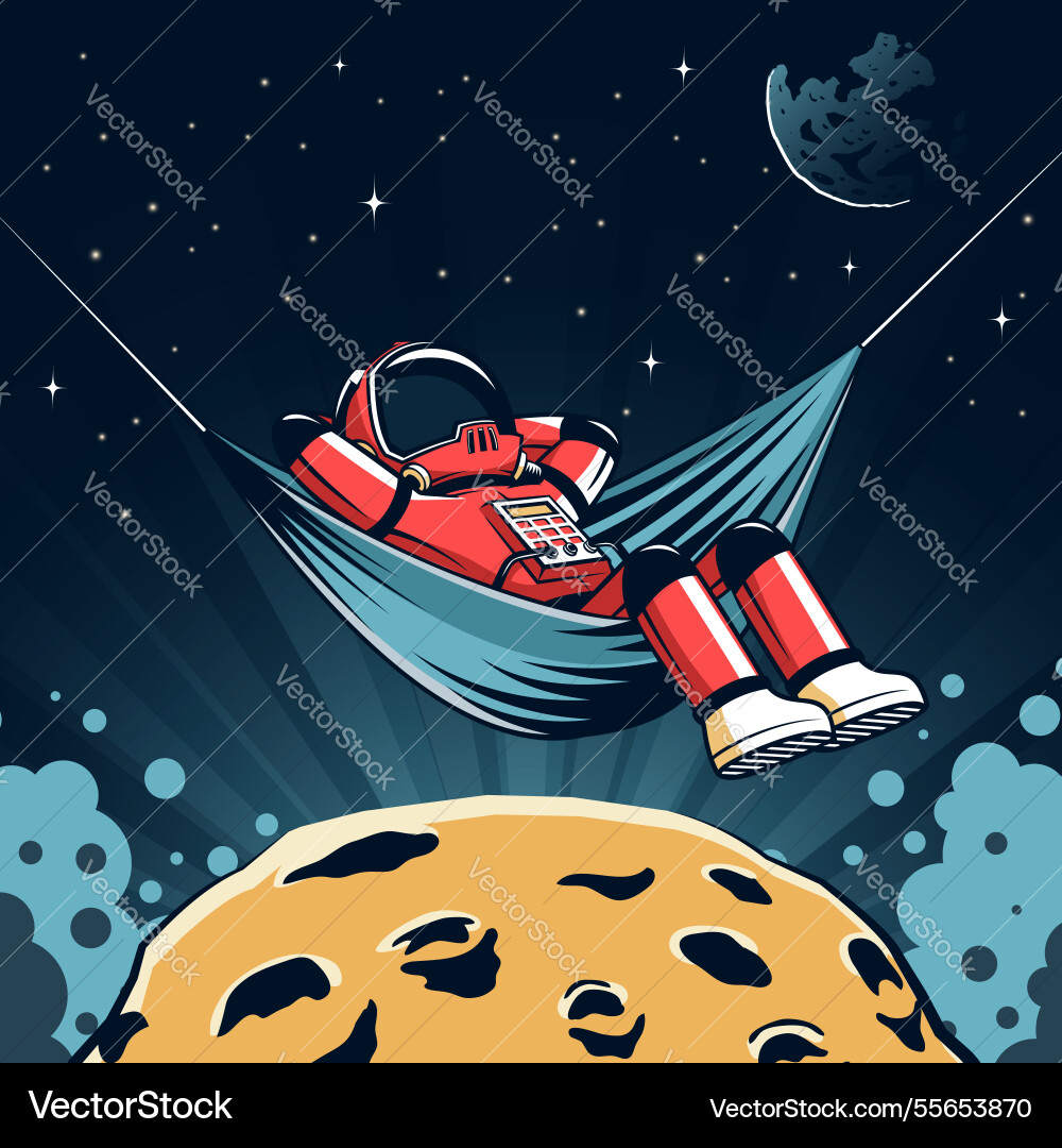 Astronaut relaxing in hammock on asteroid under Astronaut relaxing in hammock on asteroid under vector image