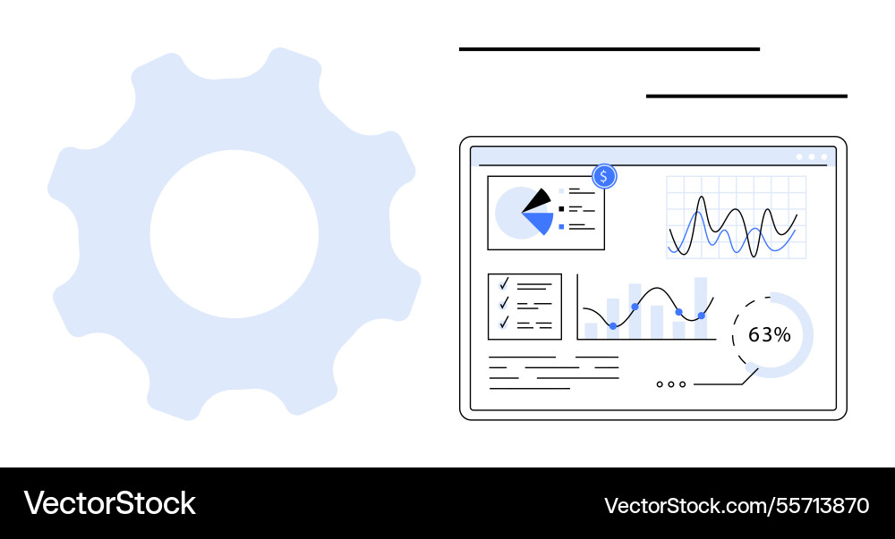 Data analytics dashboard and gear representing Data analytics dashboard and gear representing vector image