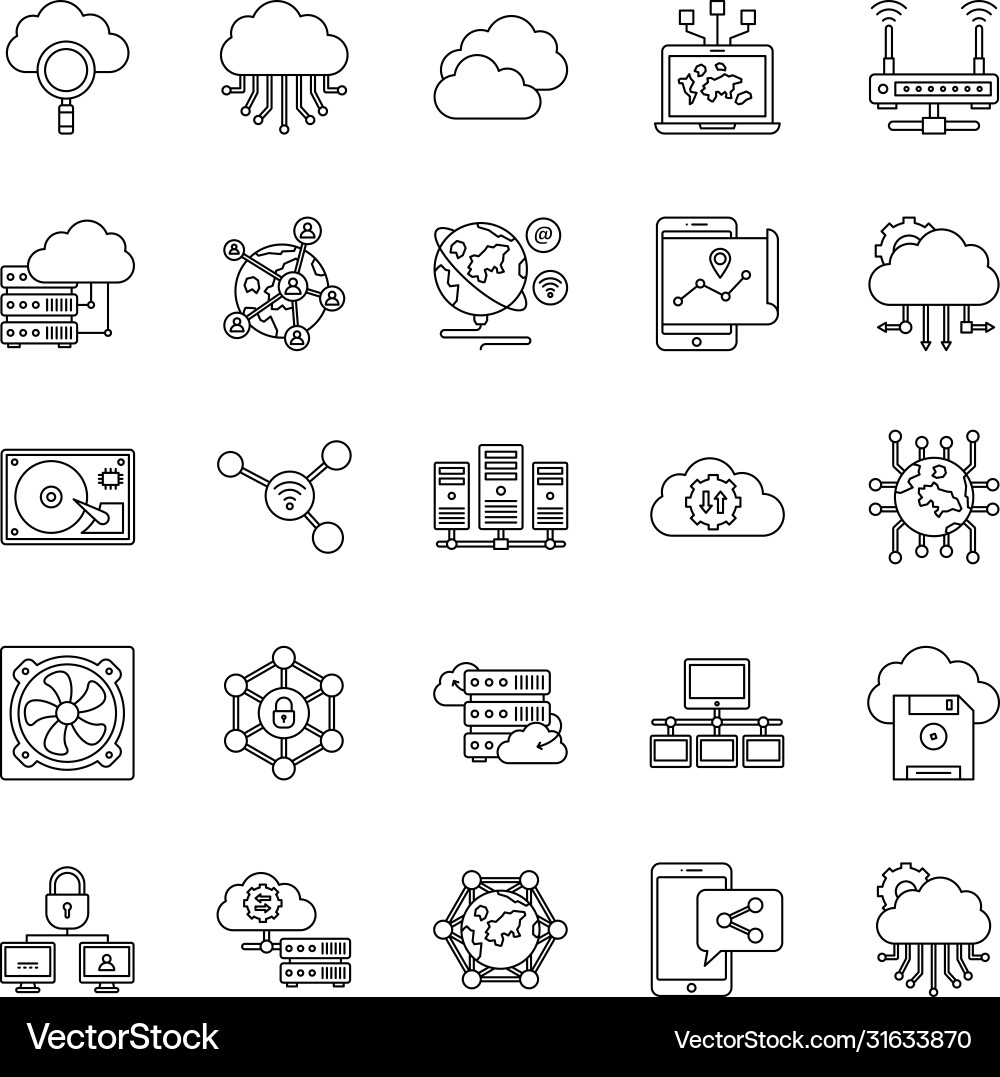 Data and networking icons set every single vector image