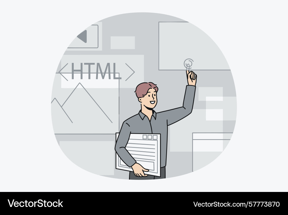 Ein Web-Entwickler interagiert mit HTML-Elementen auf Ein Web-Entwickler interagiert mit HTML-Elementen auf vektorbild