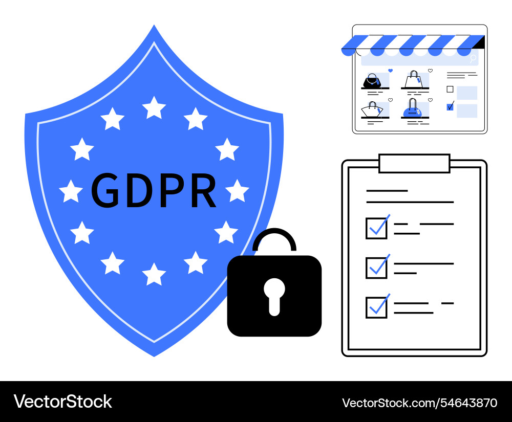 Gdpr shield with lock compliant website layout Gdpr shield with lock compliant website layout vector image