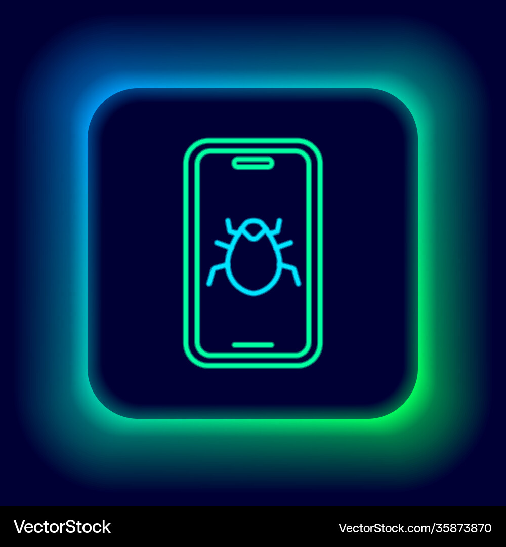 Glowing neon line system bug on mobile icon Glowing neon line system bug on mobile icon vector image