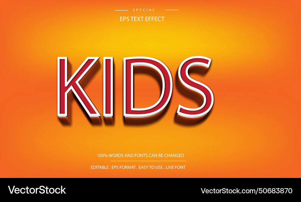 Kids style 3d editable text effect Royalty Free Vector Image