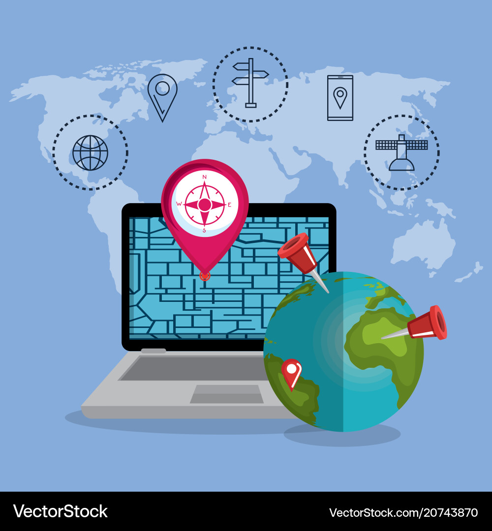 Laptop with gps navigation software Laptop with gps navigation software vector image