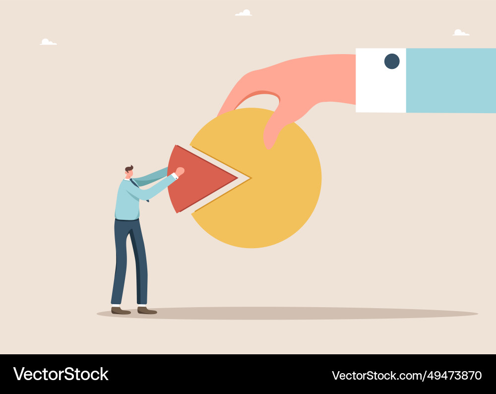 Man and hand add up parts of pie chart Man and hand add up parts of pie chart Vector Image