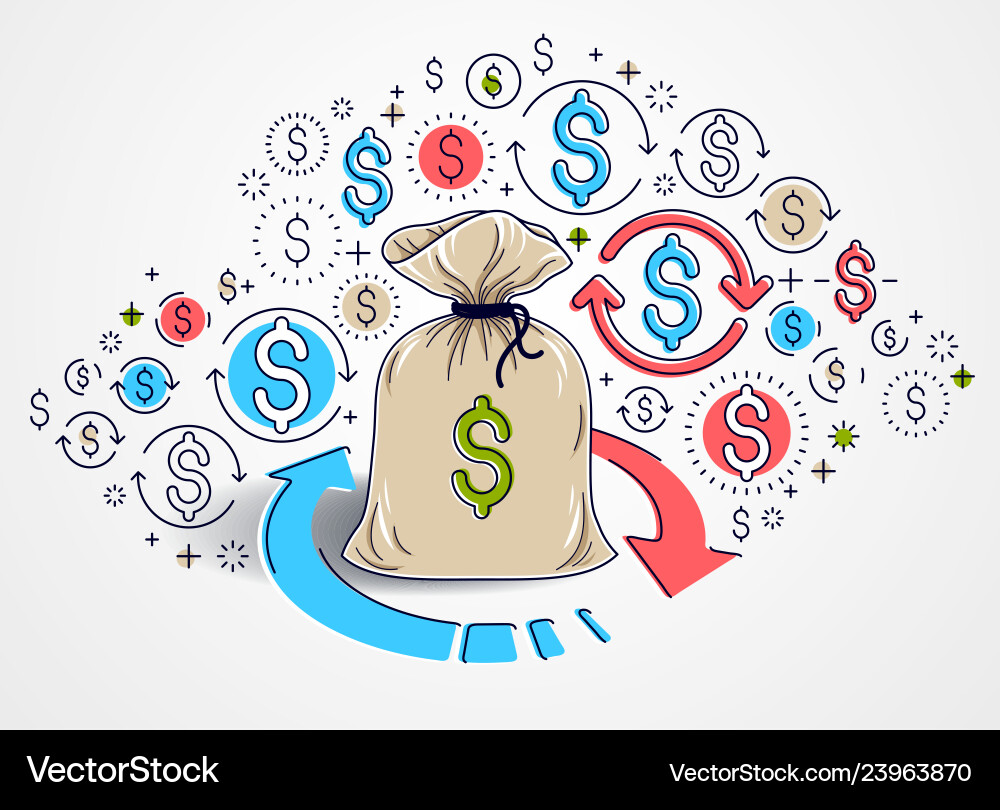 Money bag with loop arrow and icon set design Money bag with loop arrow and icon set design vector image