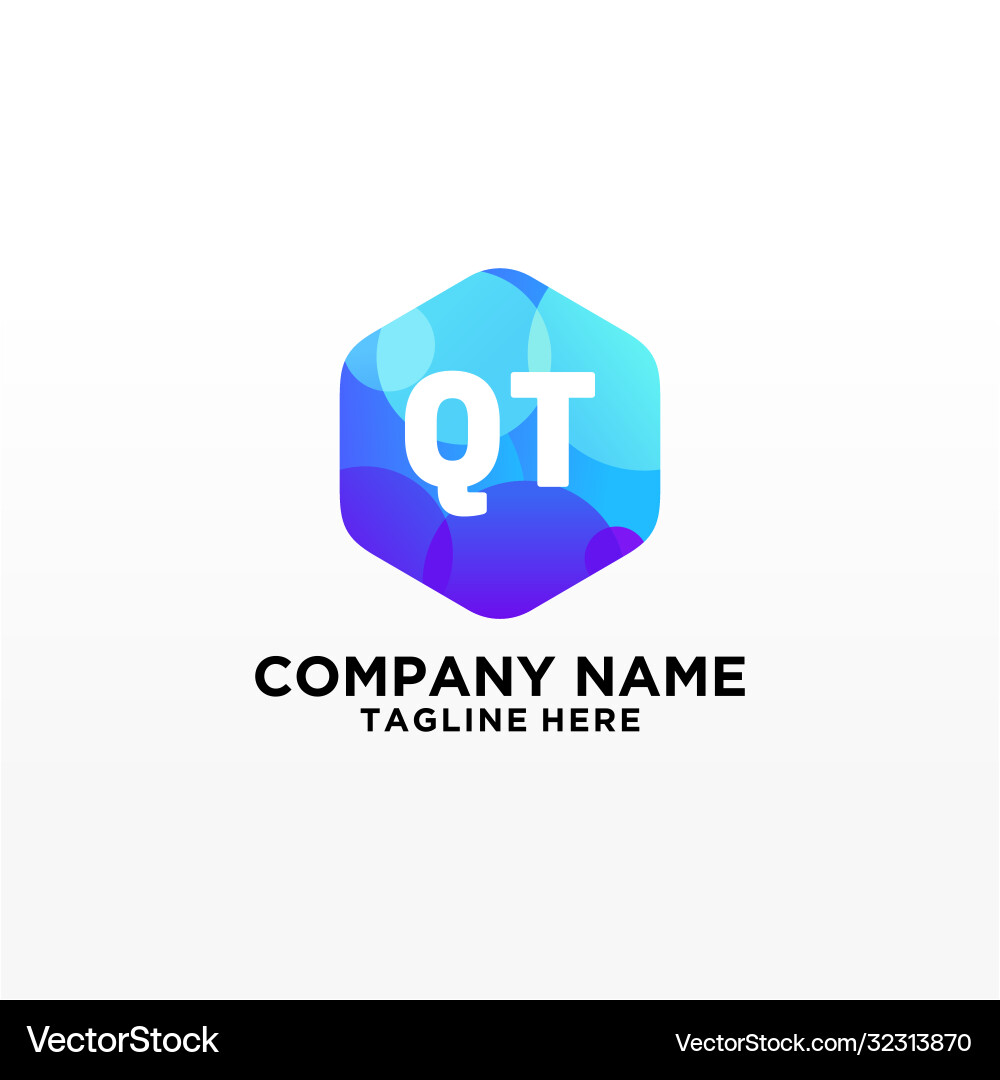 Qt initial logo with colorful circle template vector image