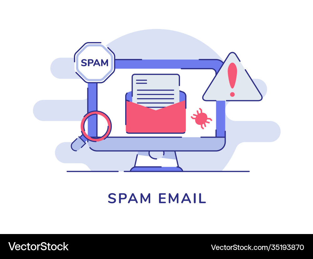 Spam email concept bug on display computer Spam email concept bug on display computer vector image