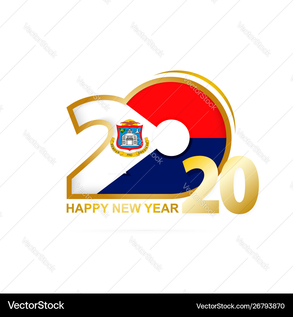Year 2020 with sint maarten flag pattern happy vector image