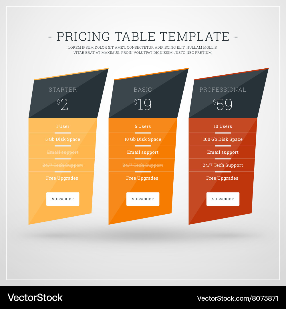 Design template for pricing table websites vector image
