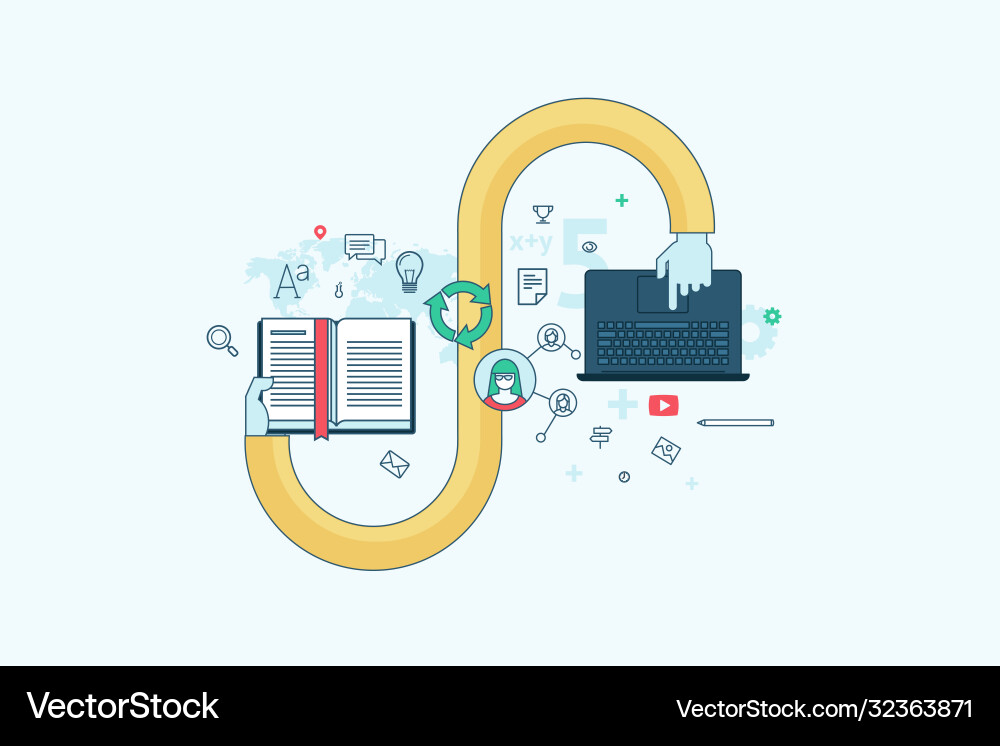 Flat line concept for e-learning Vector Image
