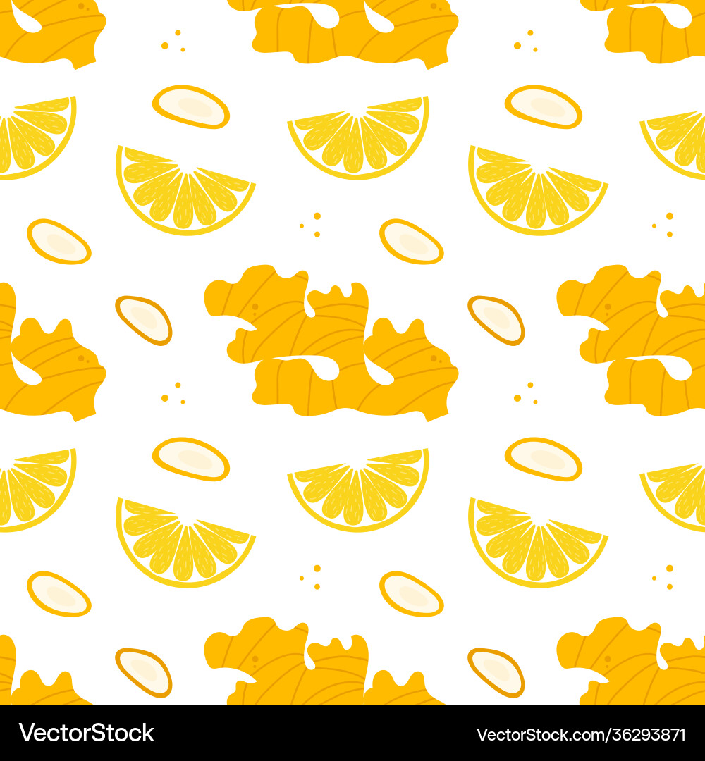 Ginger and lemon slices seamless pattern Ginger and lemon slices seamless pattern vector image