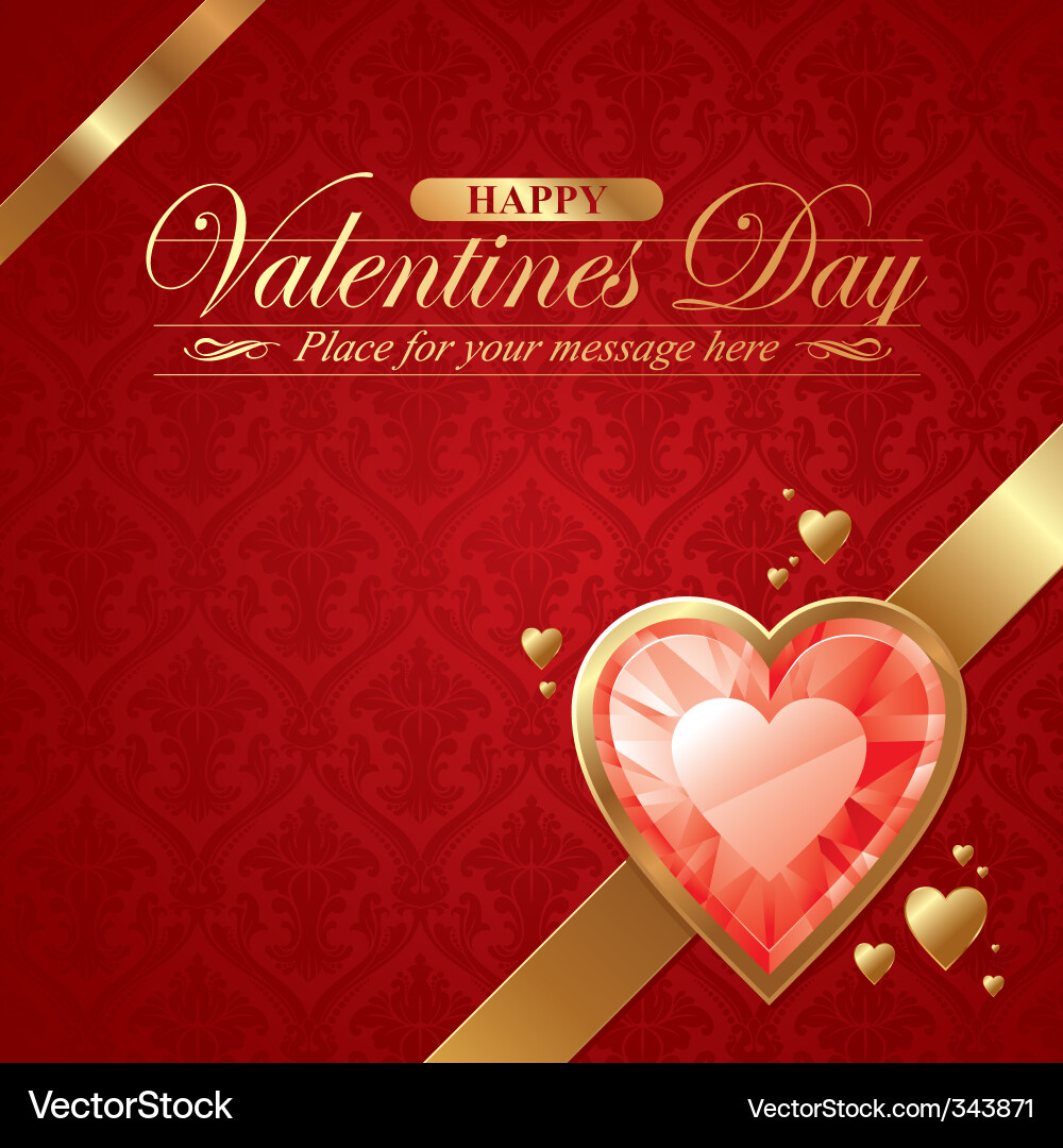 Ruby Hearts in Golden Frame - Valentine's Day vector image