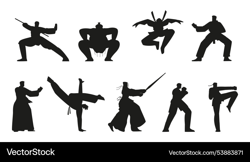 Set of japanese martial arts characters Set of japanese martial arts characters vector image