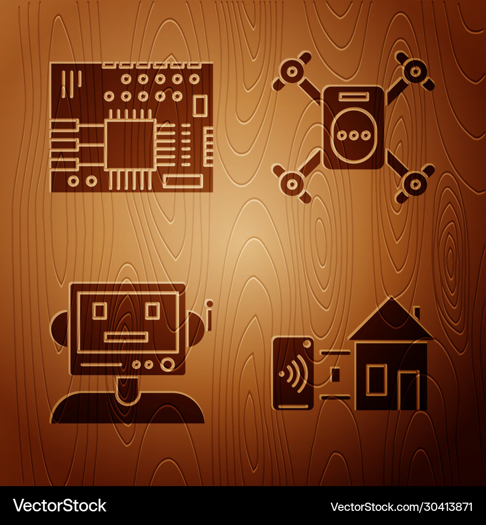 Set smart home printed circuit board pcb robot Set smart home printed circuit board pcb robot vector image
