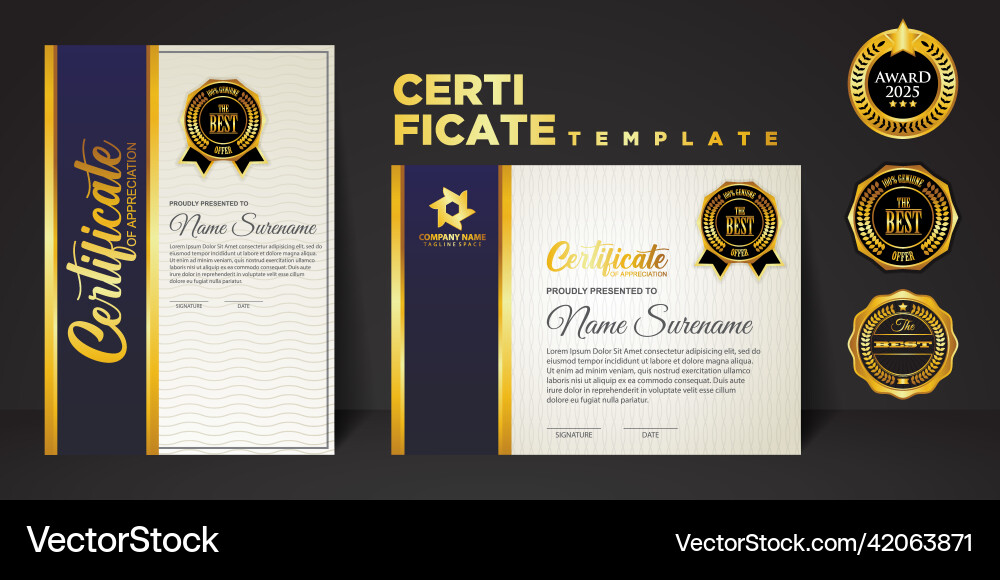 Set vertical and horizontal certificate template Set vertical and horizontal certificate template Vector Image