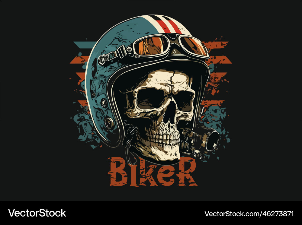 Skull Biker T-Shirt Artwork Vector Image