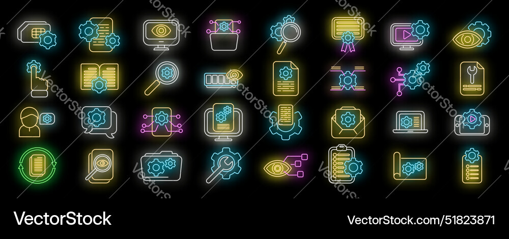 Technical overview icons set neon Vector Image