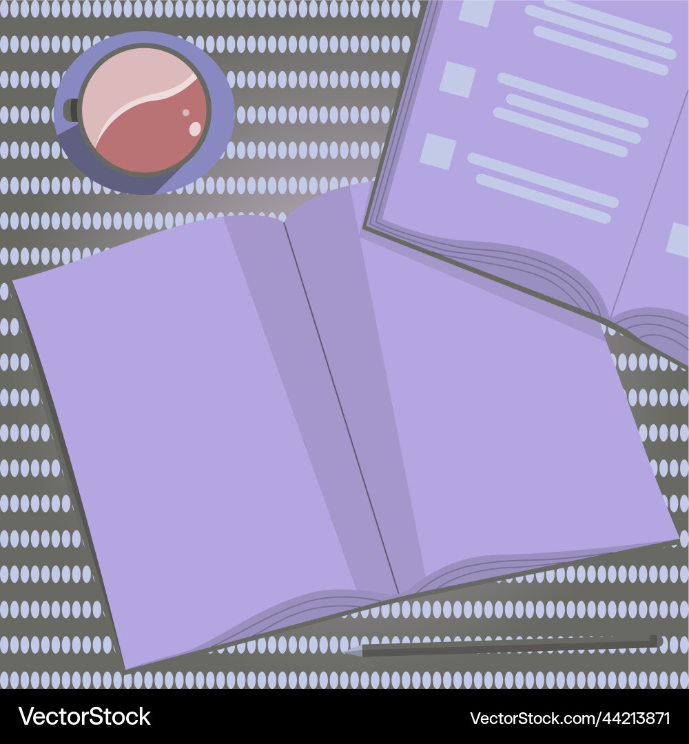 Two open work books on a table flat view Two open work books on a table flat view vector image