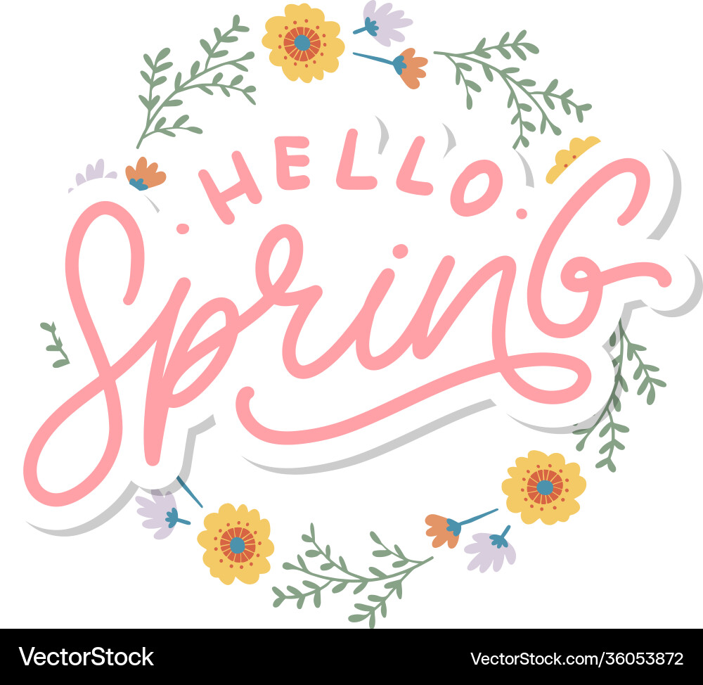 Hello spring flowers text background frame Hello spring flowers text background frame vector image